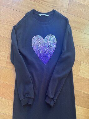 Black sweatshirt dress with sequin flip heart